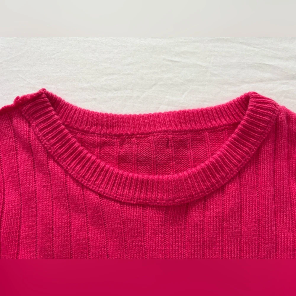 NWT-FRNCH Paris Ribbed Short Sleeve Sweater Top in Pink - Picture 4 of 11